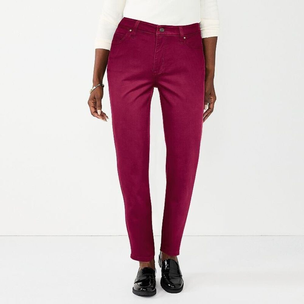 Croft Barrow Ankle Pants Womens 4 Berry Red Magenta Microfiber Stretch NEW